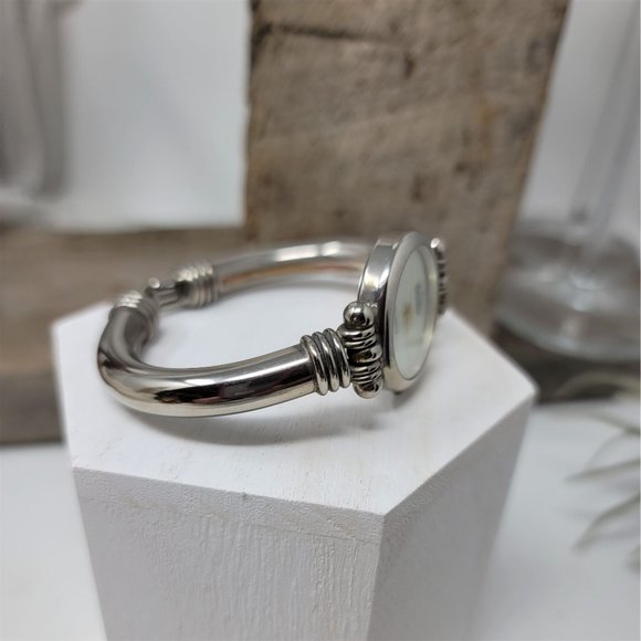 Heavy Bangle Bracelet Watch Vivani Silver MOP Face Mother of Pearl - Picture 4 of 8